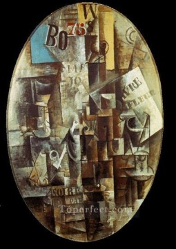 パブロ・ピカソ Painting - ガラスのバイオリンパイプとインク壺 1912年 パブロ・ピカソ